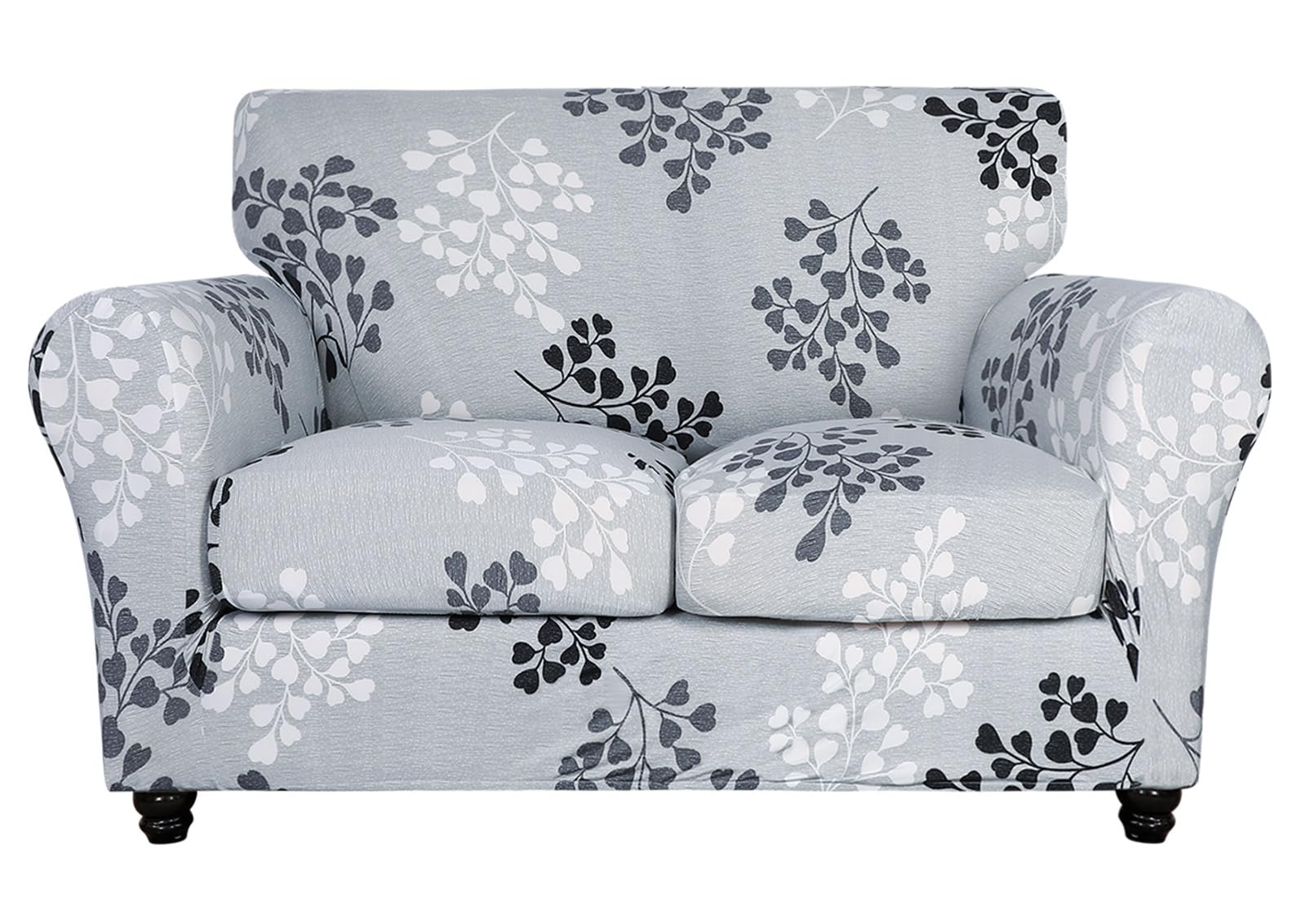 Searchi Stretch Sofa Cover Printed Couch Cover, Floral Pattern 3 Pieces Loveseat Slipcover With 2 Separate Cushion Cover, Washable Furniture Protector For Living Room(Loveseat, Leaf Pattern)