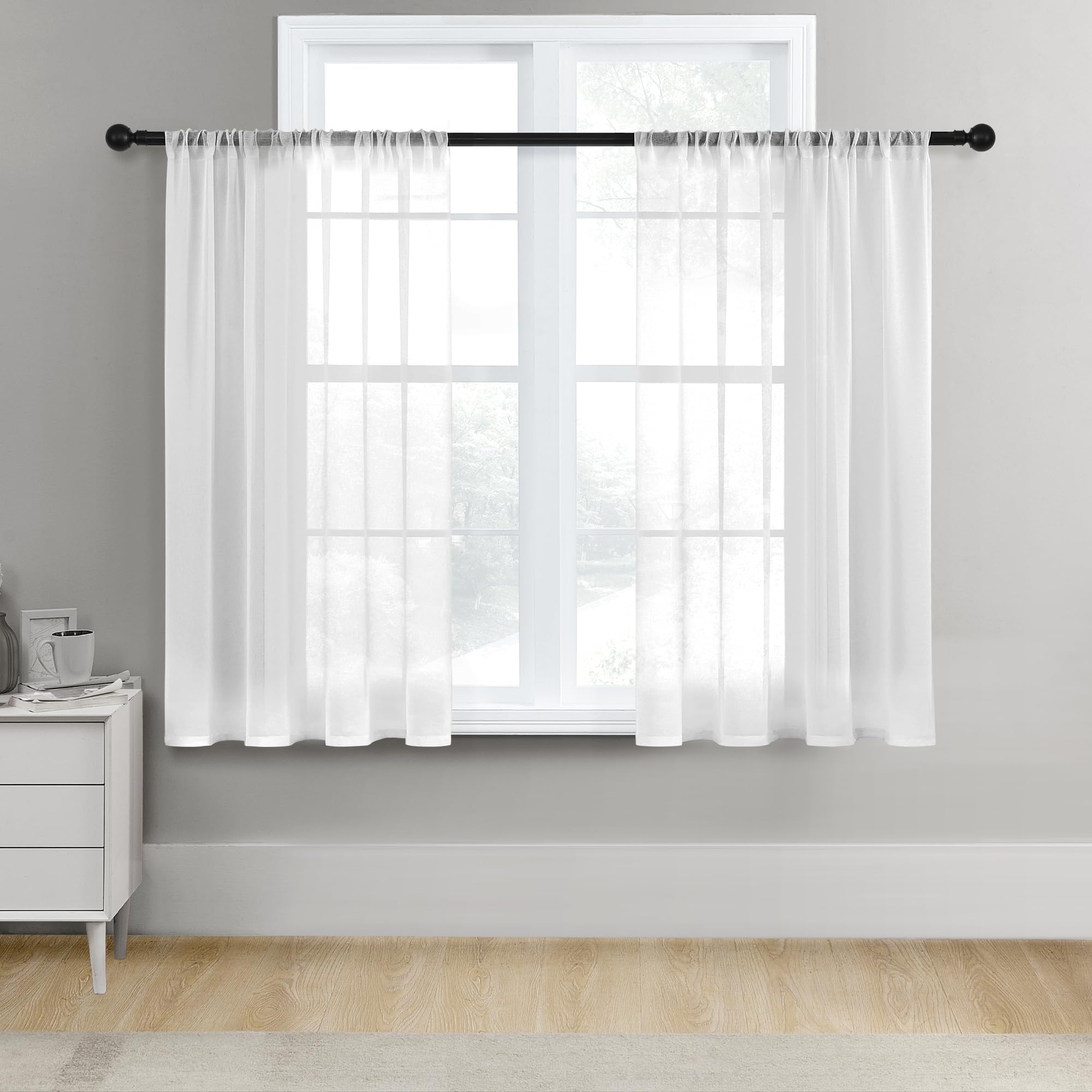 MRTREES White Sheer Curtains 54 inches Long Living Room Curtain Sheers Bedroom Voile Panels Drapes Rod Pocket Light Filtering Ba