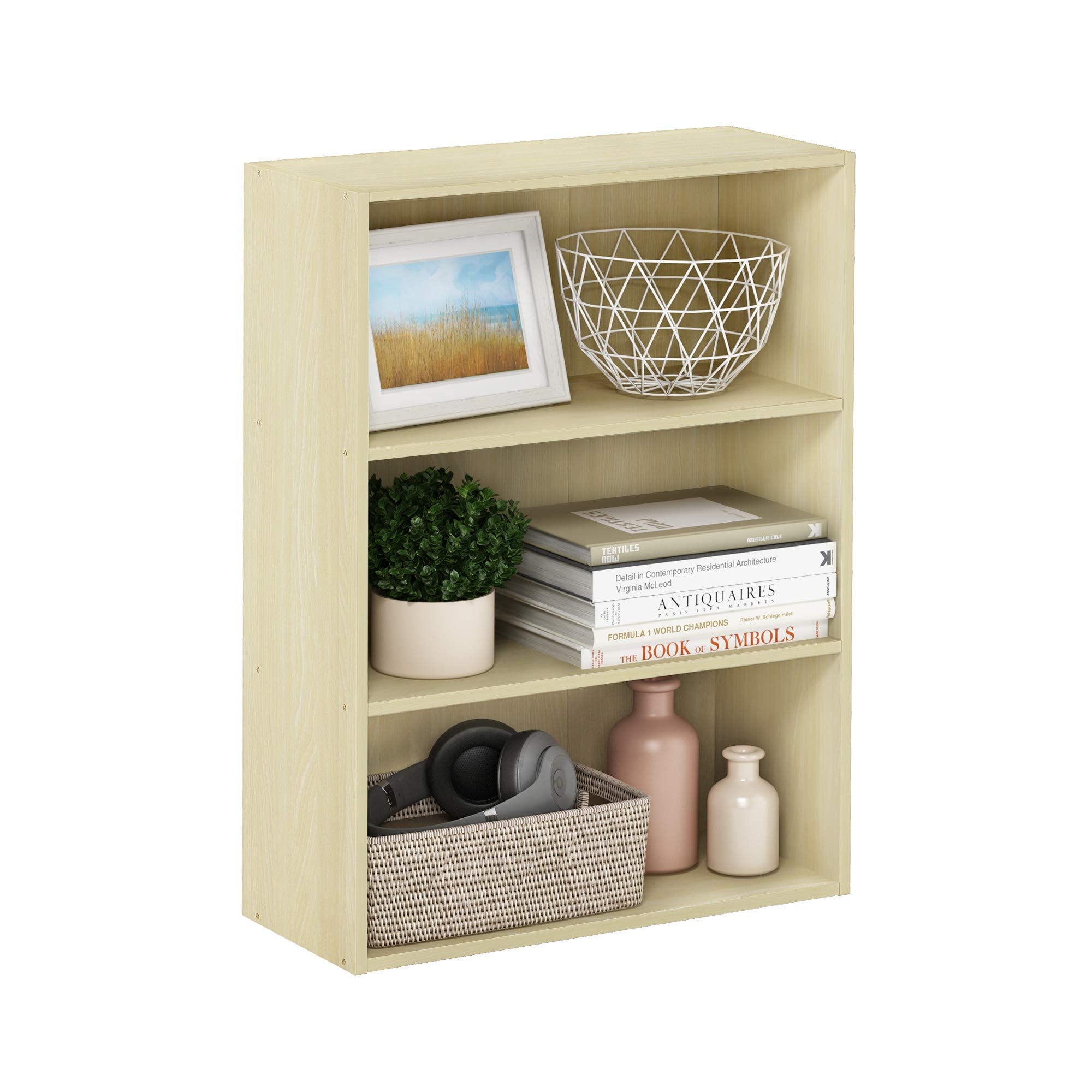 Furinno Pasir 3-Tier Open Shelf Bookcase, Steam Beech