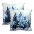 Christmas Trees Throw Pillow Covers 16X16 Set Of 2, Winter Snowy Blue Tree Woods Nature Forest Decorative Pillow Cases Cotton Cu