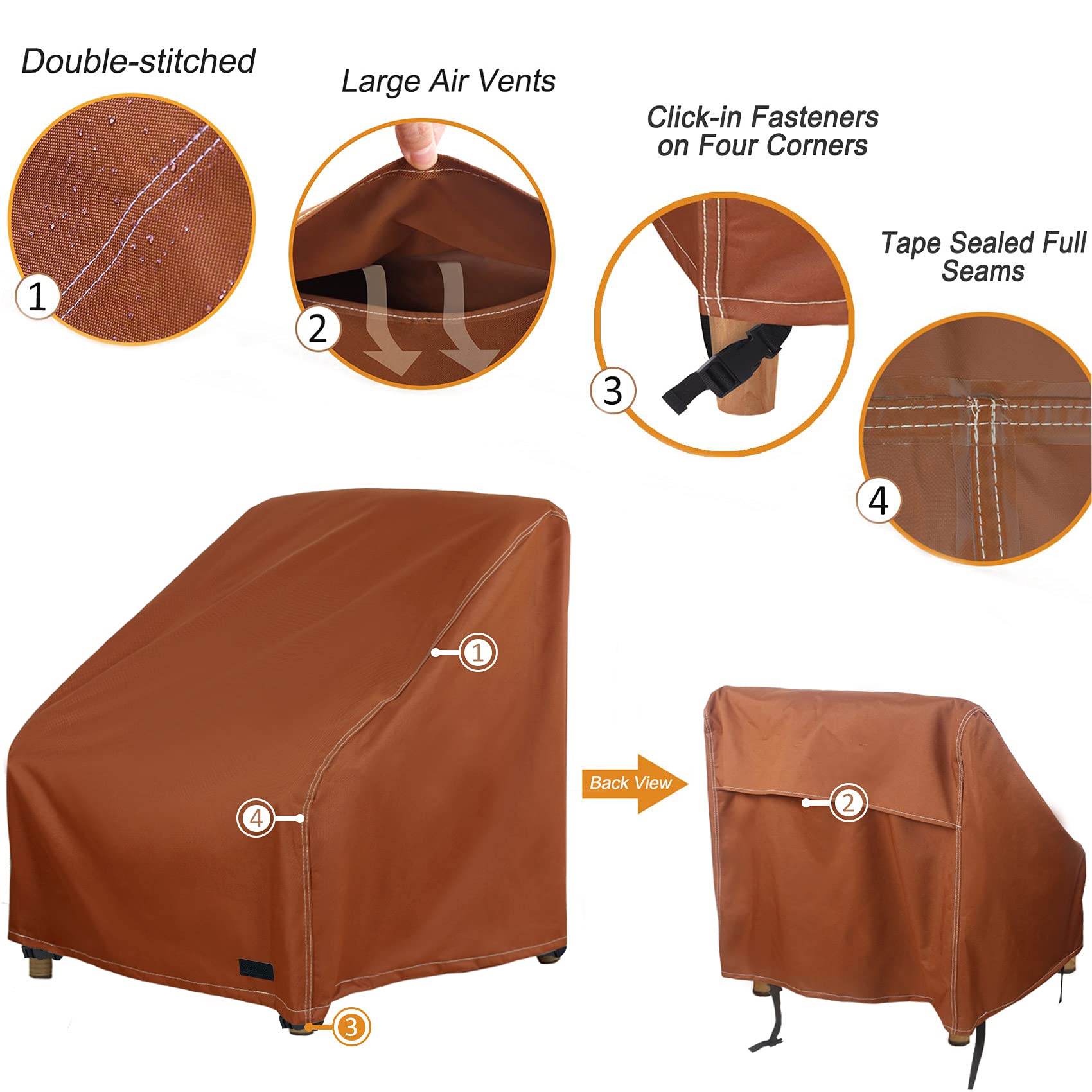 Nettypro Waterproof Patio Adirondack Chair Covers 2 Pack Outdoor Furniture Covers For Deep Lounge Seat Chair (2 Pack - 30”W X 33”D X 34”H)