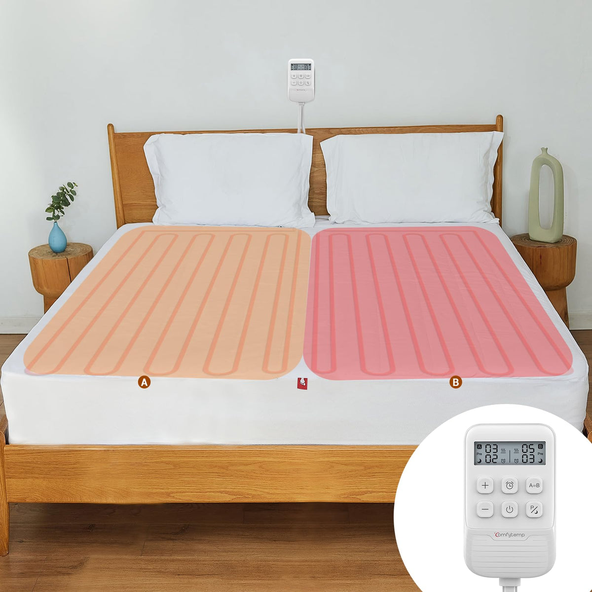 Comfytemp Heated Mattress Pad Queen -Dual Zone Control & Preheat Function & Smart Downshift, 60'X80' Bed Warmer - 12 Hour Time