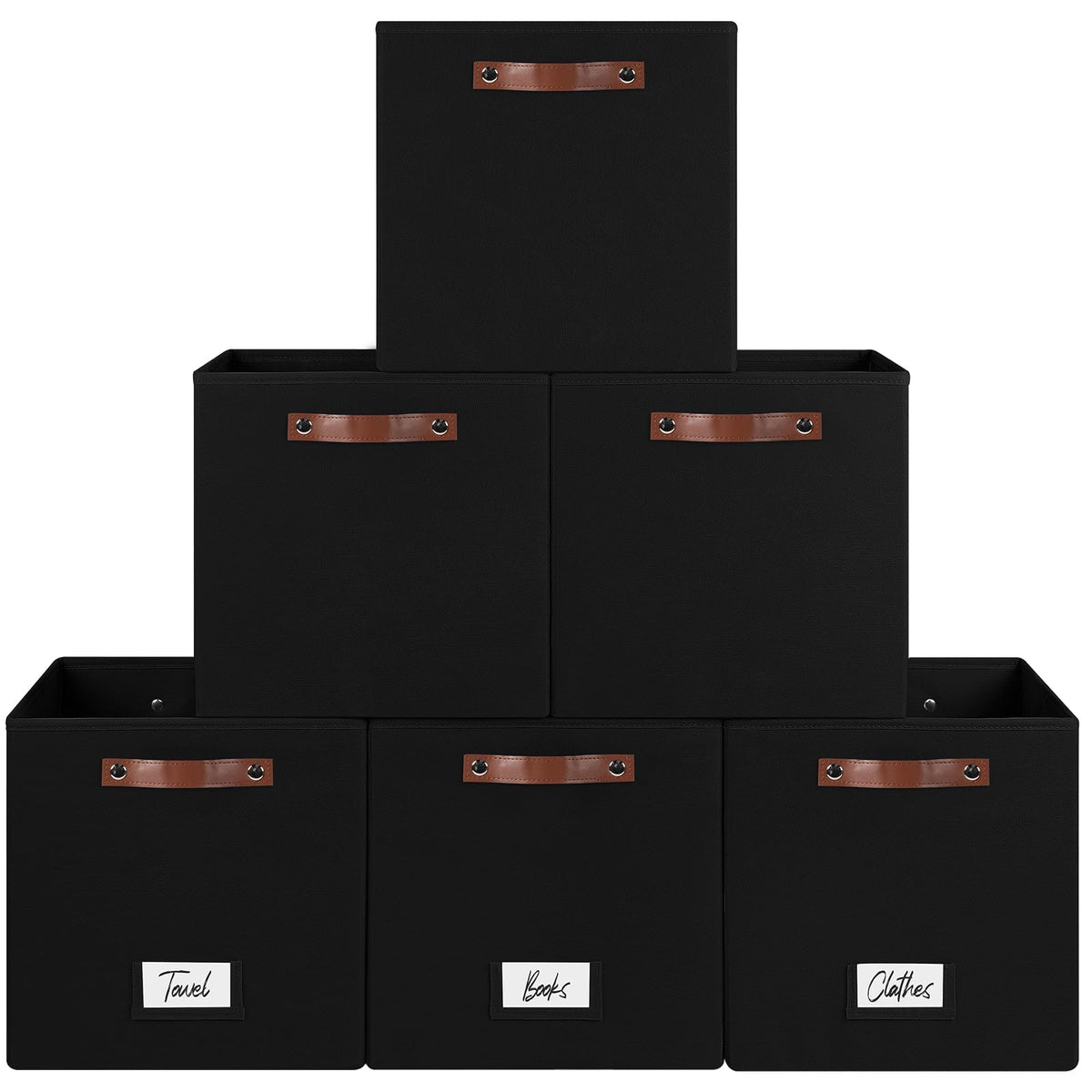 FinishingBo 13 inch Storage Bins with Labels 6 Pack