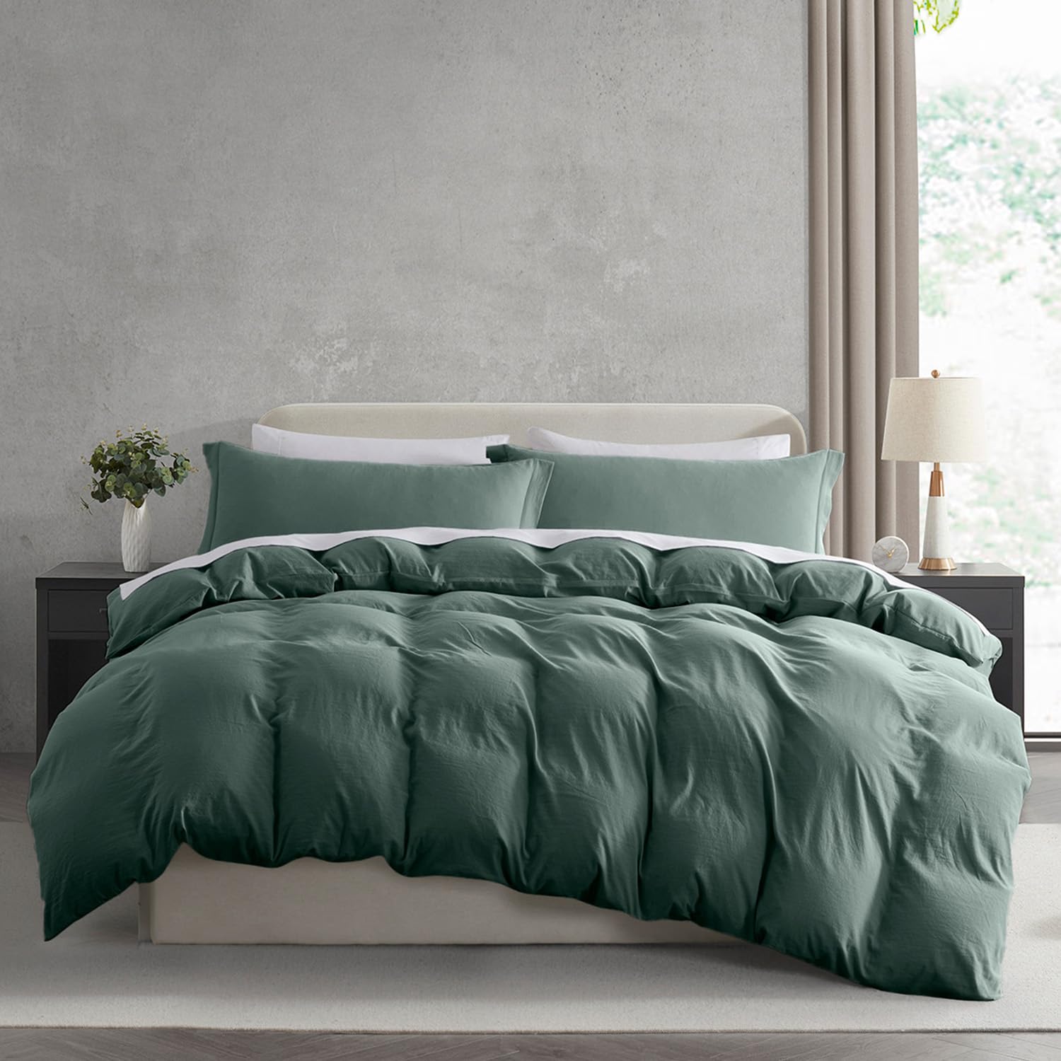 Nestl Forest Green Duvet Cover King Size - Soft Prewashed King Duvet Cover Set, 3 Piece, With Zipper Closure, 1 Duvet Cover 104X90 Inches And 2 Pillow Shams - No Comforter