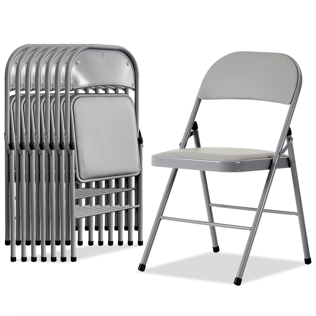 Karl Home 8 Pack Grey Folding Chairs With Padded Seats For Outdoor & Indoor, Portable Stackable Commercial Seat With Steel Frame For Events Office Wedding Party, 330Lbs Capacity