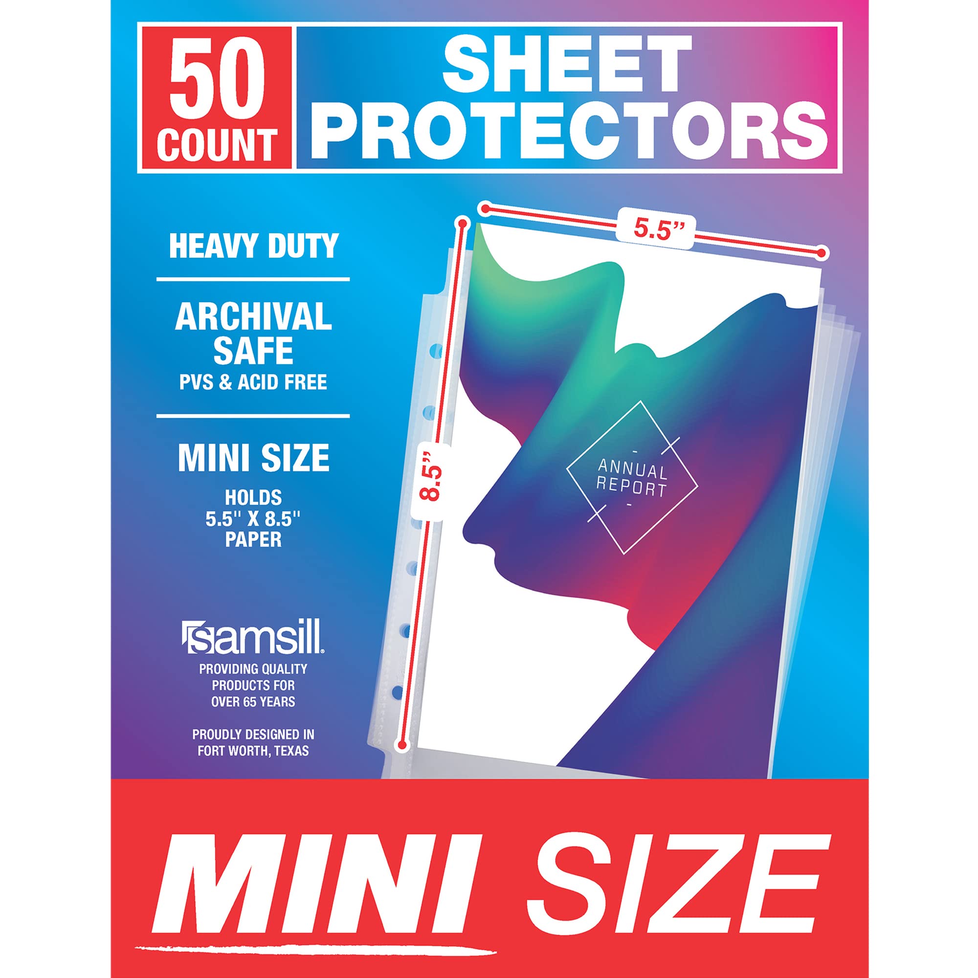 Samsill Mini Sheet Protectors 50 Pack, 5.5 X 8.5 Inch Page Protectors For Mini 3 Ring Binder, Heavy Duty, Clear Protector Sheets