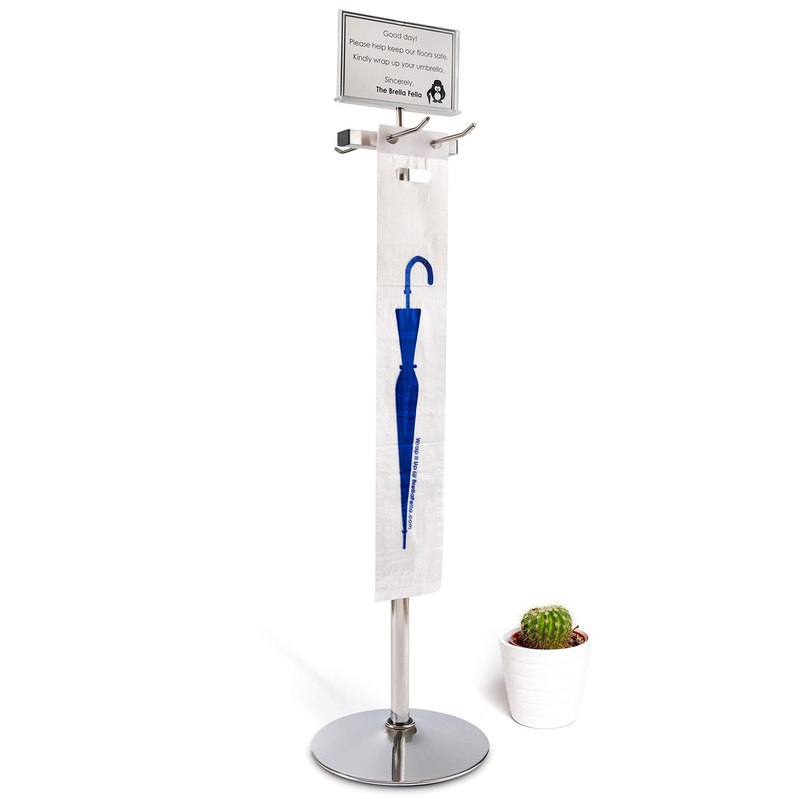 Brella Fella Umbrella Bag Wrapper Station With Sign Frame - Wrap Umbrellas For Rain - Be Safe, Wrap It Up! - 100 Long Bags Inclu