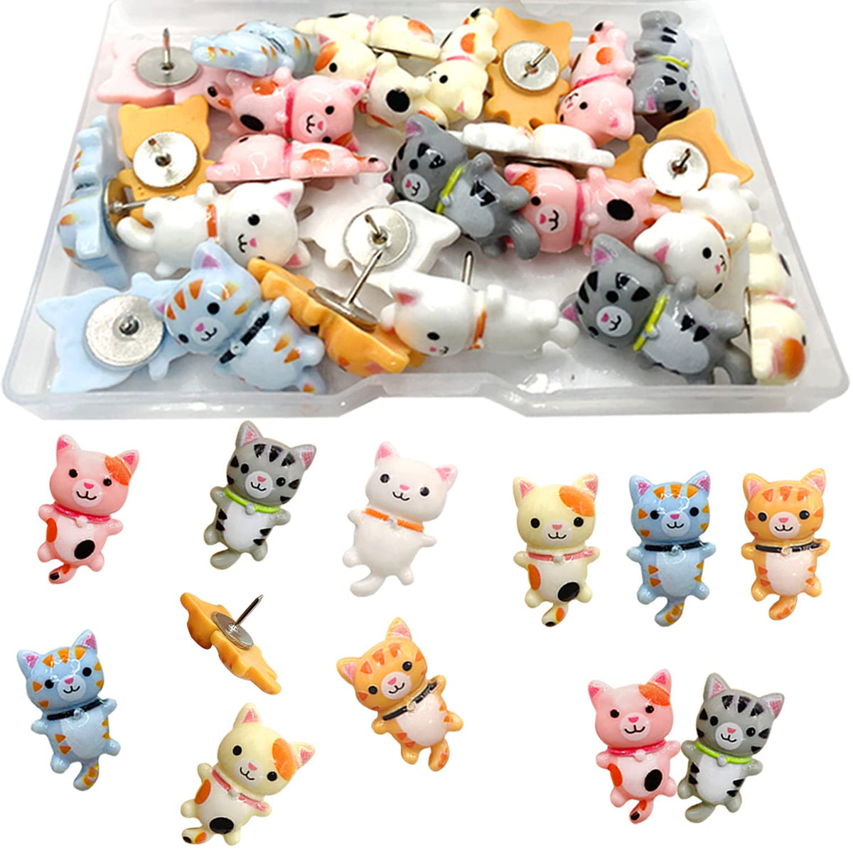 Lldynw 30 Pcs Cat Push Pins Animal Creative Thumbtacks Corkboard Pushpins For Photo Wall Home School Office Stationery Drawing P