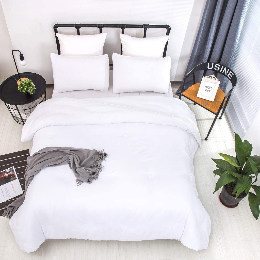 Houseri White Comforter Set Cal King Plain White Comforter California King Size Solid White Bedding Sets Cali King All White Cal