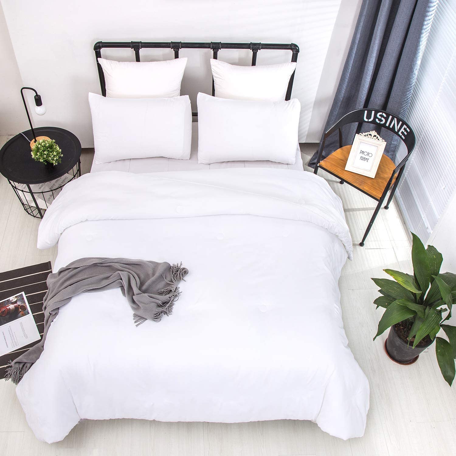 Houseri White Comforter Set Cal King Plain White Comforter California King Size Solid White Bedding Sets Cali King All White Cal
