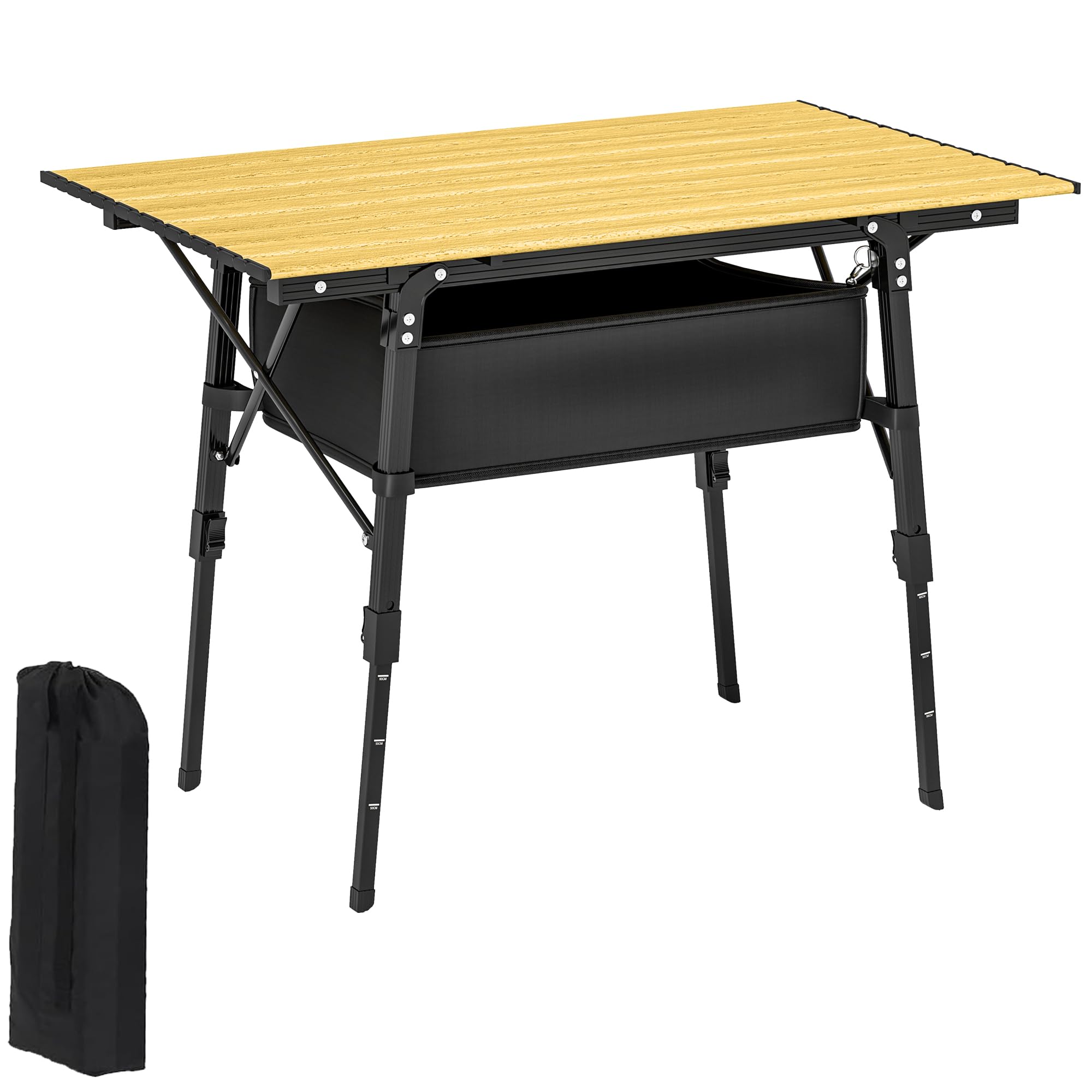 Outsunny 3ft Portable Camping Table with Storage Bag, Adjustable Height Aluminum Small Folding Table, Lightweight Picnic Table w