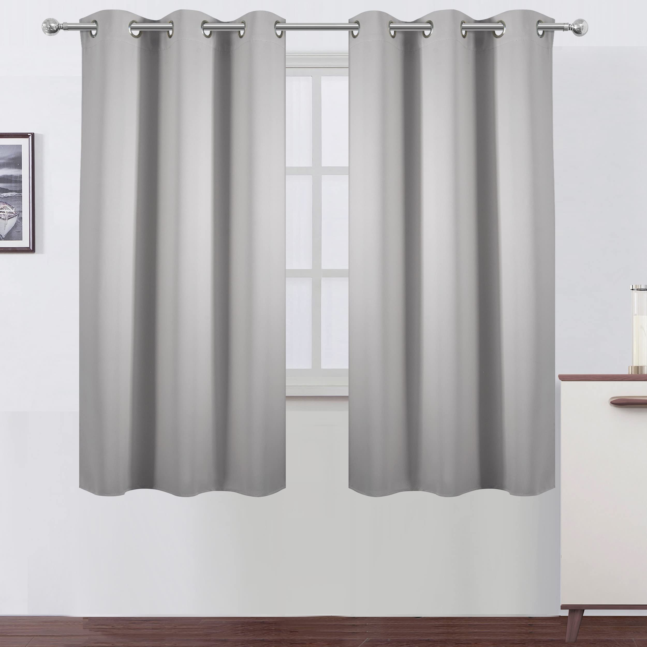 Lemomo Light Grey Blackout Curtains 42 X 63 Inch Length/Set Of 2 Curtain Panels/Thermal Insulated Room Darkening Blackout Curtai