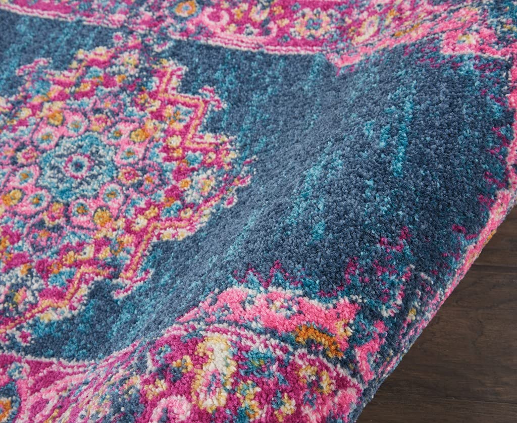 HomeRoots 100% Polypropylene 2’ x 10’ Blue and Pink Medallion Runner Rug