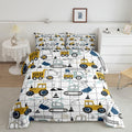 Construction Comforter Set Full Size Kids Excavator Tractor Toddler Comforter Cartoon Car Equipment Trucks Plaid Grid Comforter