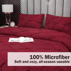 Andency Burgundy Comforter Set Full(79X90Inch), 3 Pieces(1 Pintuck Comforter And 2 Pillowcases) All-Season Pinch Pleat Comforter Set, Soft Lightweight Microfiber Bedding Comforter Set