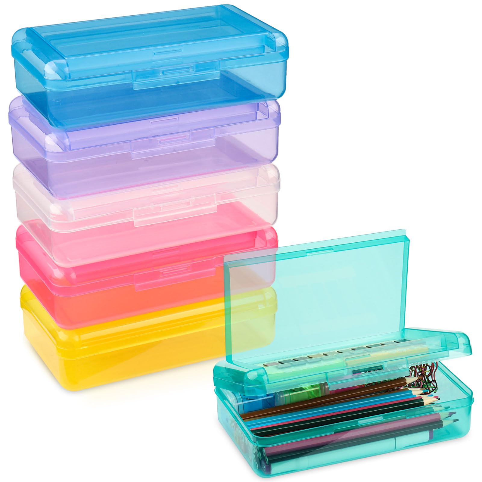 Meiikun Pencil Box, Large Capacity Pencil Boxes 2 Compartments, Hard Pencil Case With Snap-Tight Lid, Plastic Storage Organizer