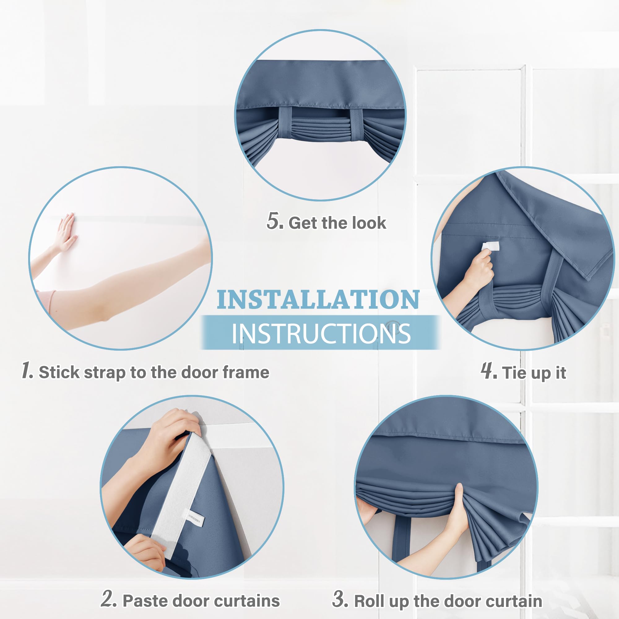 Ryb Home Blackout Door Curtains 2 Panels Set, Privacy Insulating Glass Window Door Blind Shdes For French Door Nana Door Sidelight Door Office, W 26 X L 72, Stone Blue