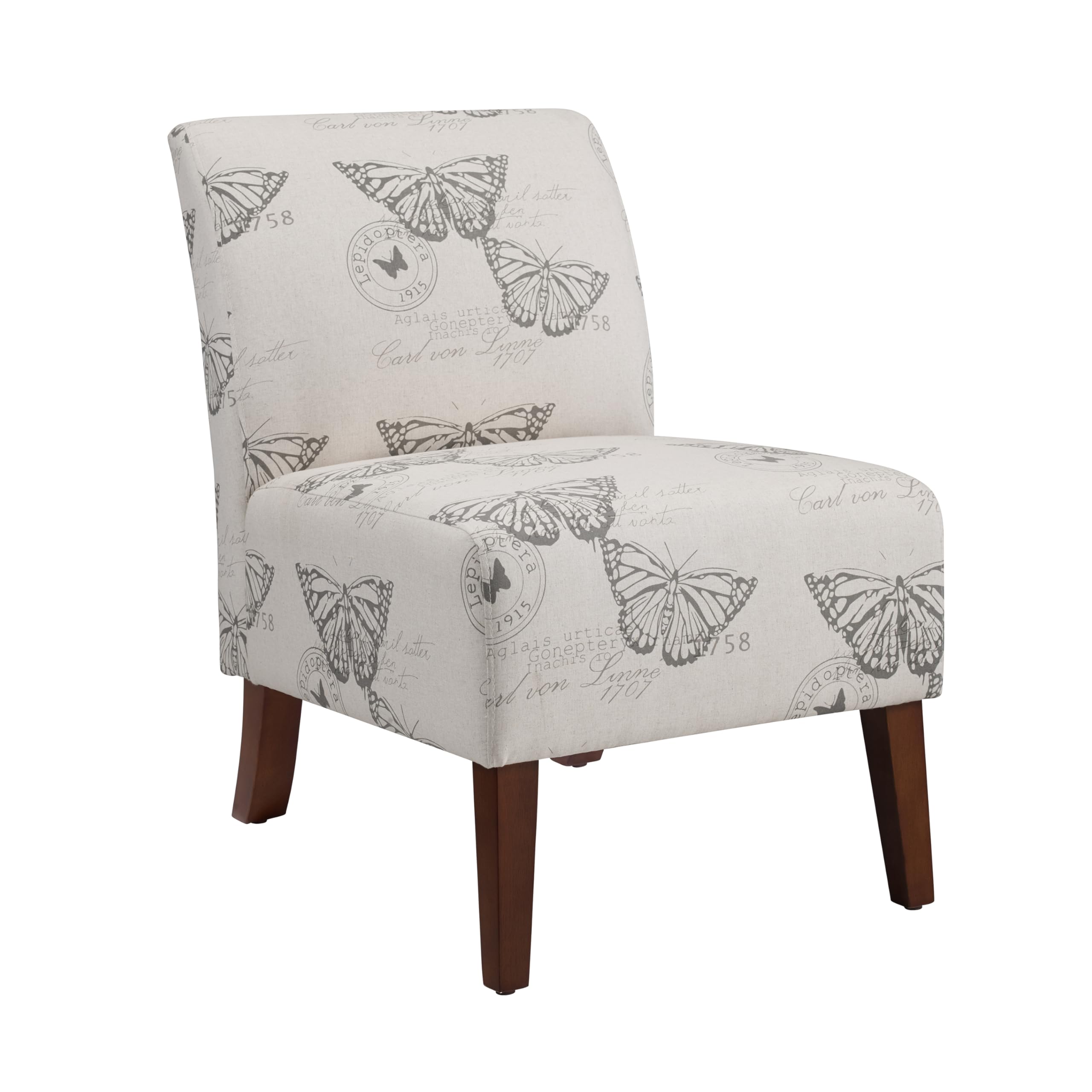 Linon Butterfly, Dark Espresso Linen Lily Chair, 21.5 W x 29.5 D x 31.5 H