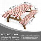Britown Birds Picnic Table Cover With Bench Covers, Red Checkered Fitted Rectangle Table Cover, Outdoor Patio Camping Essentials