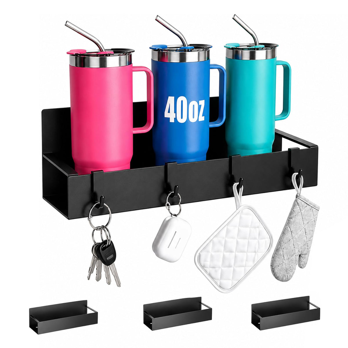 4 Pack Magnetic Cup Holder Heavy Duty, 12 Cup Capacity Water Bottle Organizer fit for Stanley Cup, Tumbler Storage Rack for Kitc