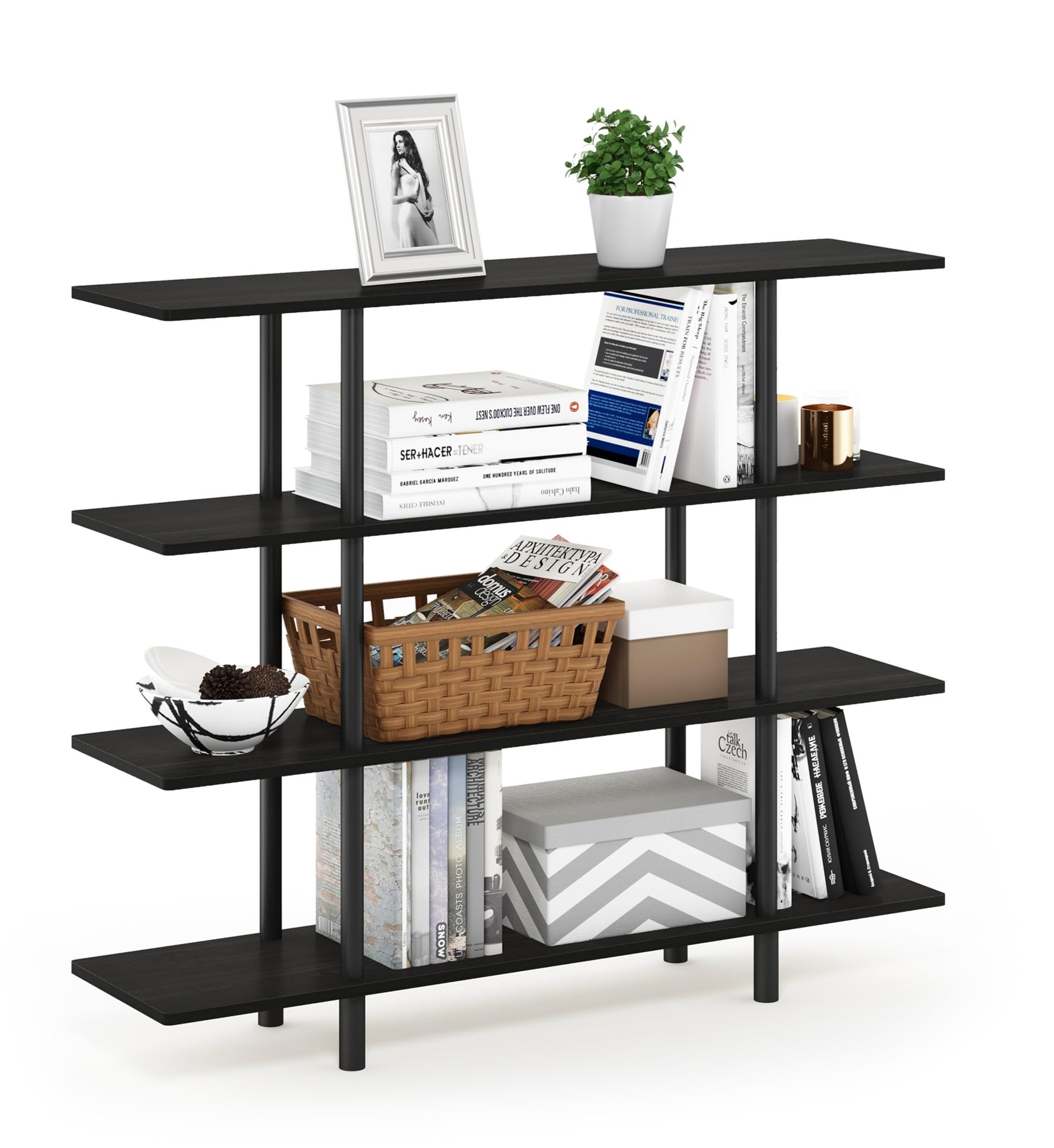 Furinno Turn-N-Tube 4-Tier Wide Display Shelf, Espresso/Black