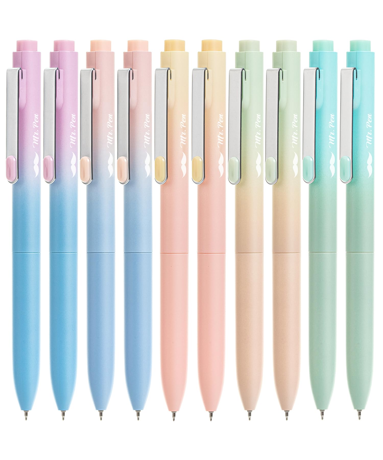 Mr. Pen Retractable Gel Pens, 10 Pack, Black Ink, Gradient Barrel, Fine Point 0.5Mm, Fast Dry, Ideal For Writing, Journaling, Sk