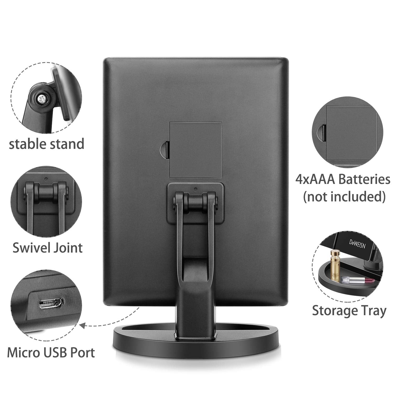 Deweisn Tabletop Mount Trifold Lighted Vanity Mirror With 21 Led Lights, Touch Screen And 3X/2X/1X Magnification, Two Power Supp