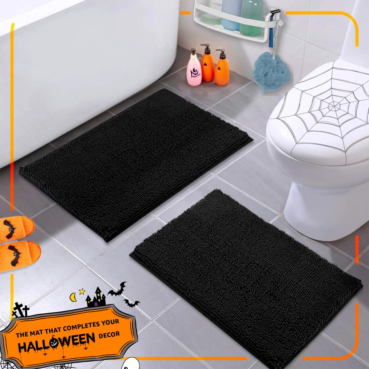 LuxUrux Black Bathroom Rug Set-Extra-Soft Plush Bath mat Shower Bathroom Rugs,1 Chenille Microfiber Material, Super Absorbent 