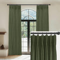 Capaloca Loden Linen Pinch Pleated Curtains Blackout 100% Black Out Curtains 108 Inches Long 2 Panels Pinch Pleat Curtains With