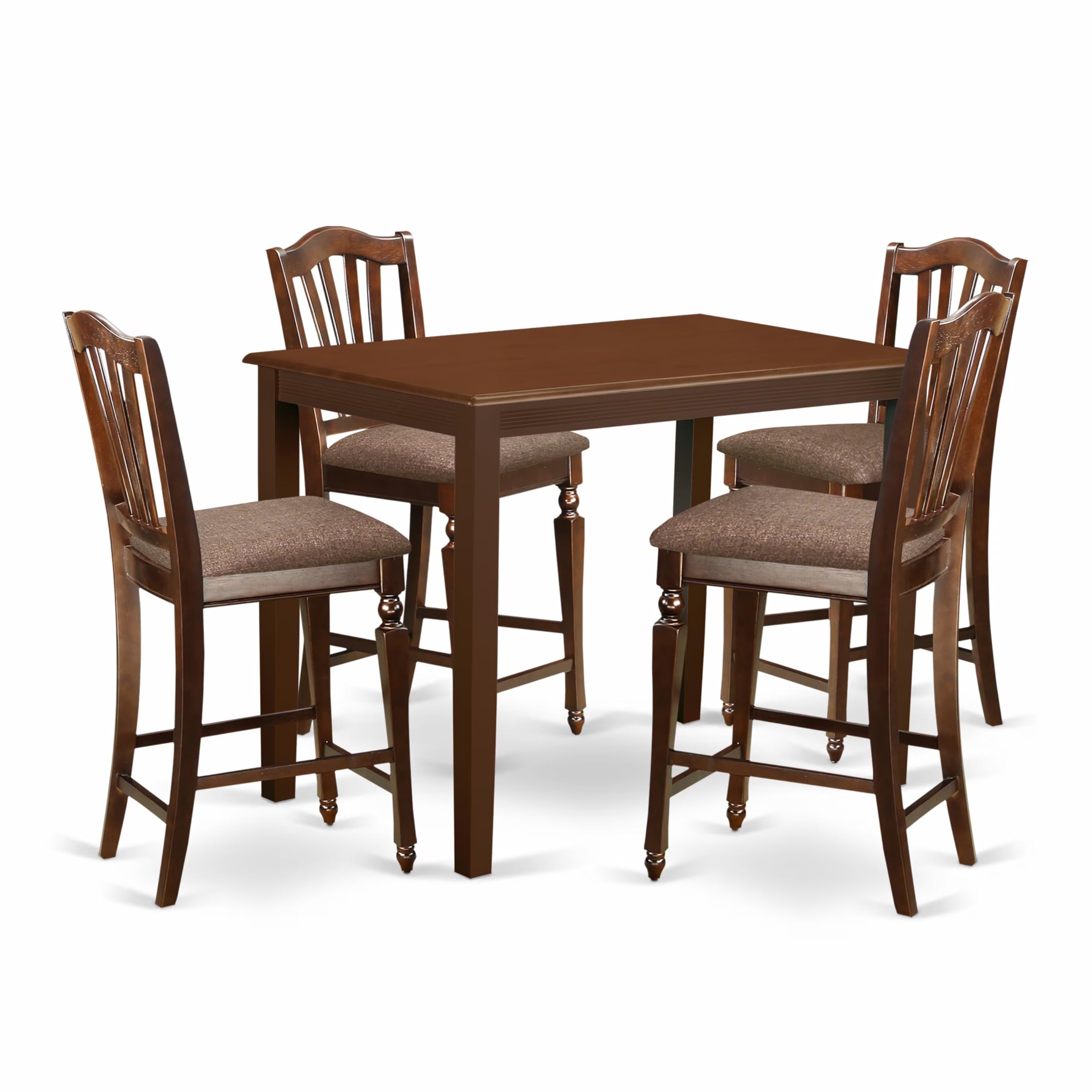 East West Furniture YACH5-MAH-C 5 Piece Counter Height Dining Set Includes a Rectangle Dinette Table and 4 Linen Fabric Kitchen Dining Chairs, 30x48 Inch, Mahogany