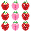 WILLBOND 9 Pcs Strawberry Honeycomb Balls Strawberry Birthday Party Supplies Favors Strawberry Table Centerpieces Tissue Paper H