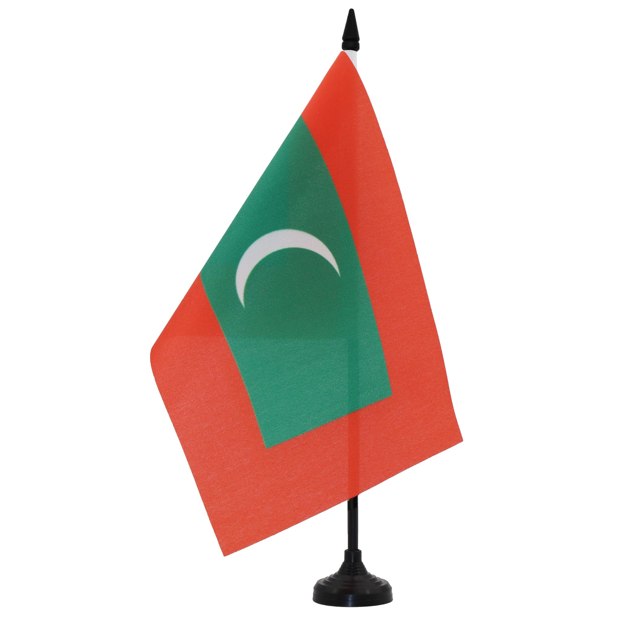 Maldives Table Flag 5' X 8' - Maldivian Desk Flag 21 X 14 Cm - Black Plastic Stick And Base - Az Flag