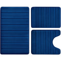 BYSURE Navy Blue Memory Foam Bathroom Rug Set 3 Piece Non Slip Extra Absorbent Shaggy Bathroom Mats and Rugs Sets, Soft & Dry Ba