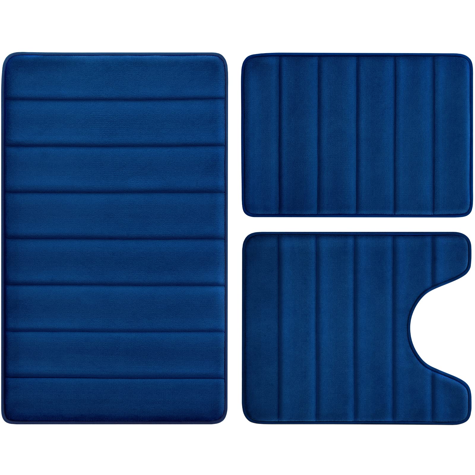BYSURE Navy Blue Memory Foam Bathroom Rug Set 3 Piece Non Slip Extra Absorbent Shaggy Bathroom Mats and Rugs Sets, Soft & Dry Ba