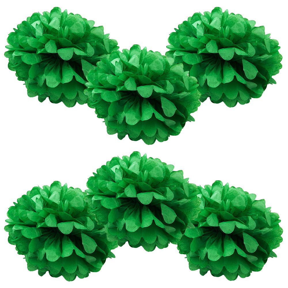 WYZworks Set of 6 - Green 16 - (6 Pack) Tissue Pom Poms Flower Party Decorations for Weddings, Birthday, Bridal, Baby Showers, N