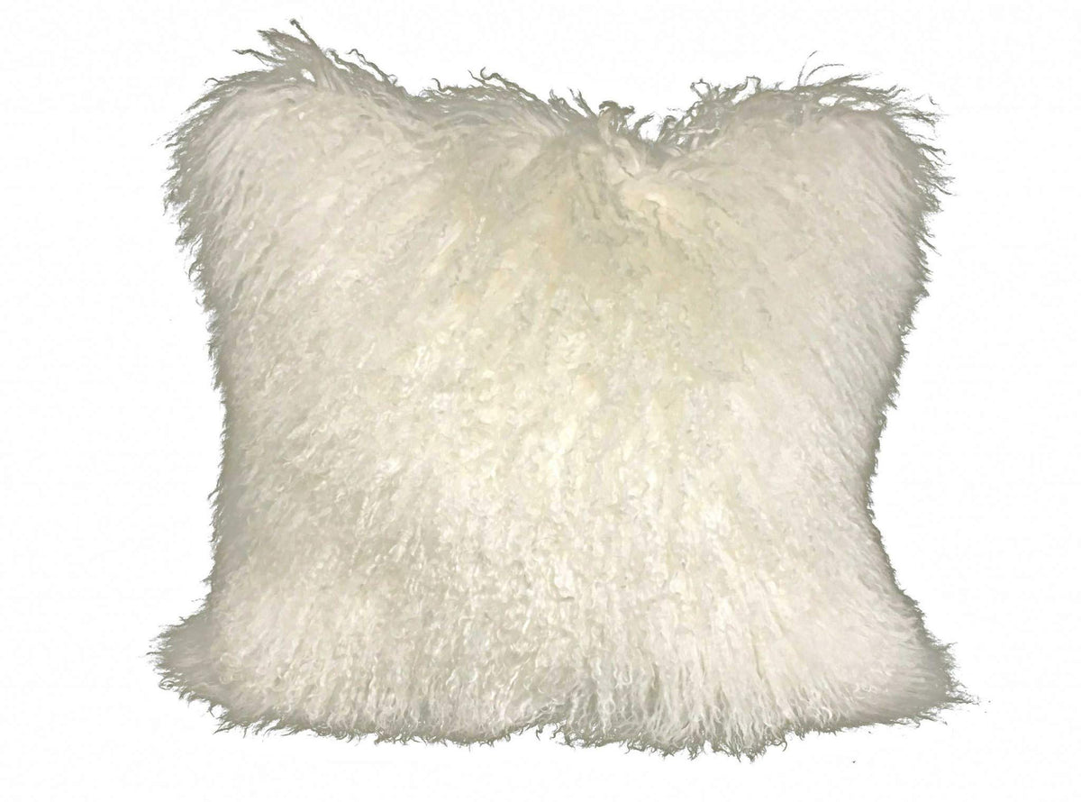 HomeRoots Creamy Natural Genuine Tibetan Lamb Front with Microsuede Backing 20' Creamy White Genuine Tibetan Lamb Fur Pillow with Microsuede Backing