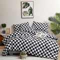 Clothknow Black Plaid King Comforter Set 3Pcs Black White Grid Bedding Comforter Sets Checker Comforter Soft Black And White King Size Comforter Sets