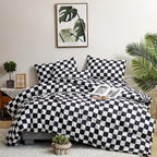 Clothknow Black Plaid King Comforter Set 3Pcs Black White Grid Bedding Comforter Sets Checker Comforter Soft Black And White King Size Comforter Sets