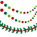 3 Pieces Christmas Felt Ball Banners Red and Green Pom Pom Garlands Holly and Berries Felt Banners Xmas Holly Leaf Felt Garlands