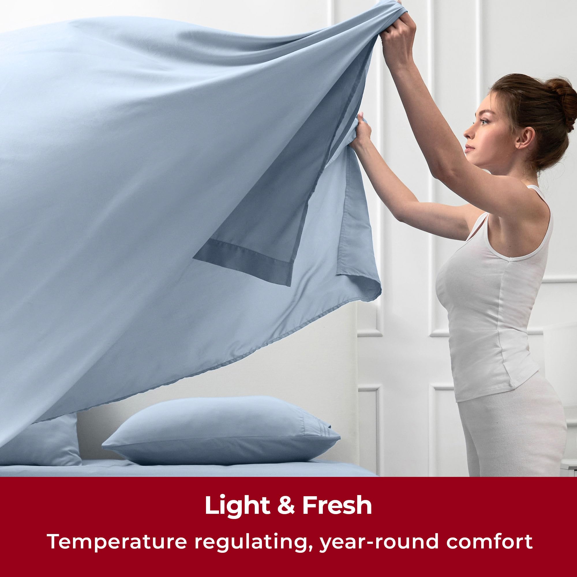 Mellanni California King Sheet Set - 6-Piece Iconic Collection Bedding, (Including 4 Pillowcases), 16-Inch Deep Pocket, Easy Care, Extra Soft, Cooling Sheets, Brushed Microfiber - Blue Hydrangea