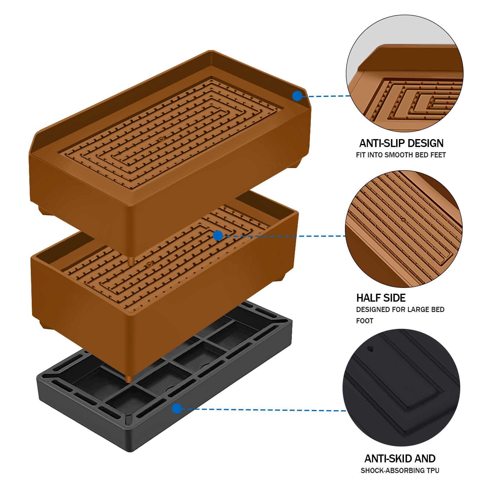 Annkut Furniture Risers 3 Inch, Rectangle Adjustable Risers Blocks For Bed Sofa Table And Couch Lift To 1.5 Or 3 Inch,Heavy Duty