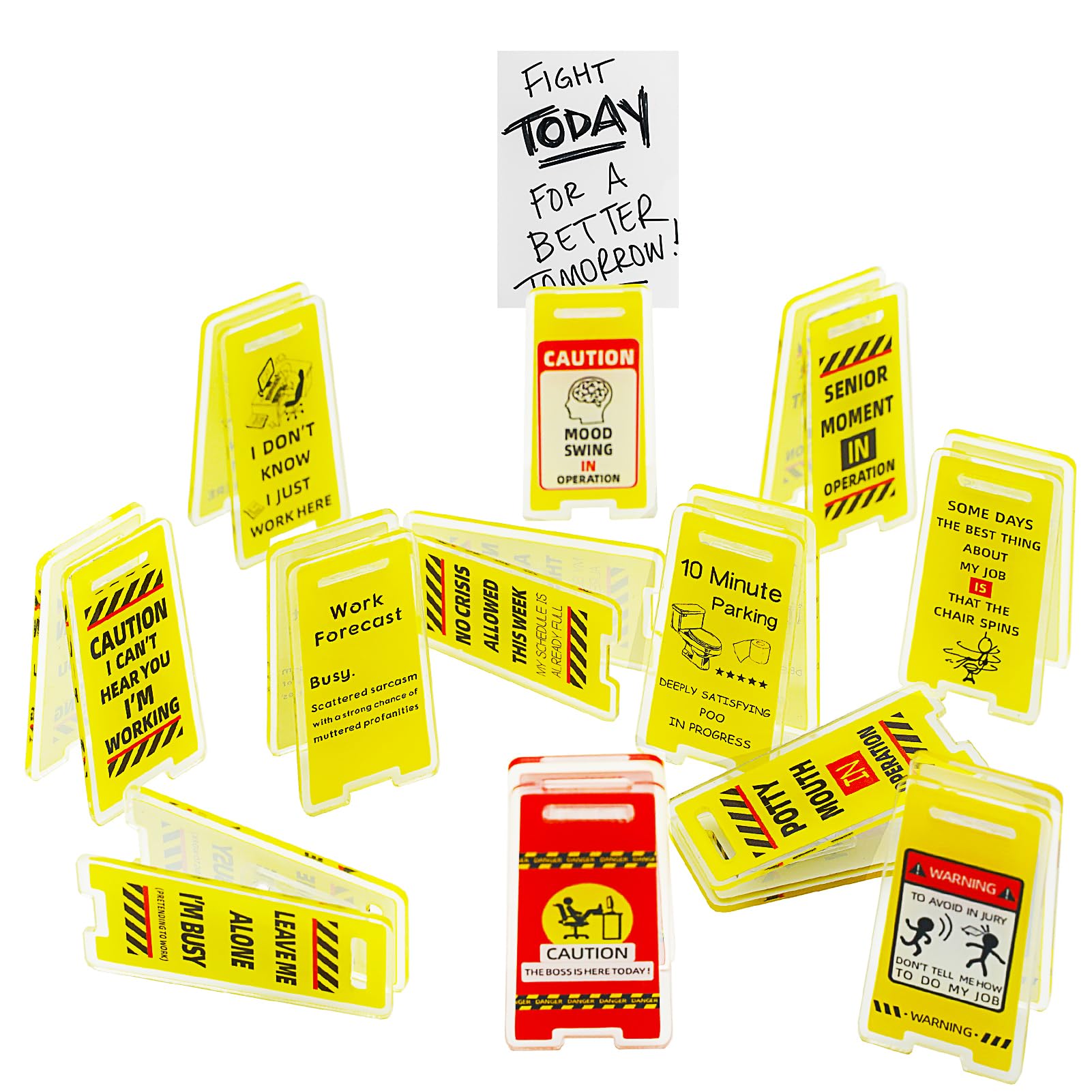 Simplesun 12pcs Funny Sticky Note Holder Clips, Caution Overstimulated Desk Sign, Cute Office Desk Accessories Decor, Gag Gifts 