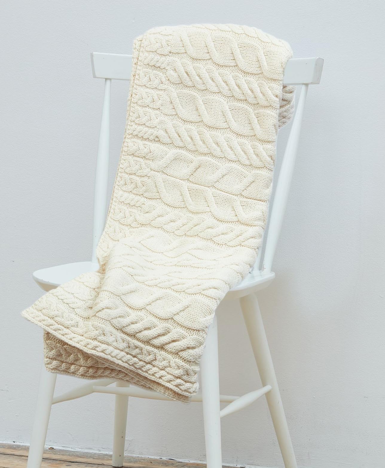Aran Woollen Mills Irish Cable Knit Blanket Supersoft Merino Wool Throw Made In Ireland 40' X 60' (Natural)