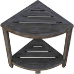 HomeRoots Compact Teak Corner Shower Outdoor Bench in Coquina Finish