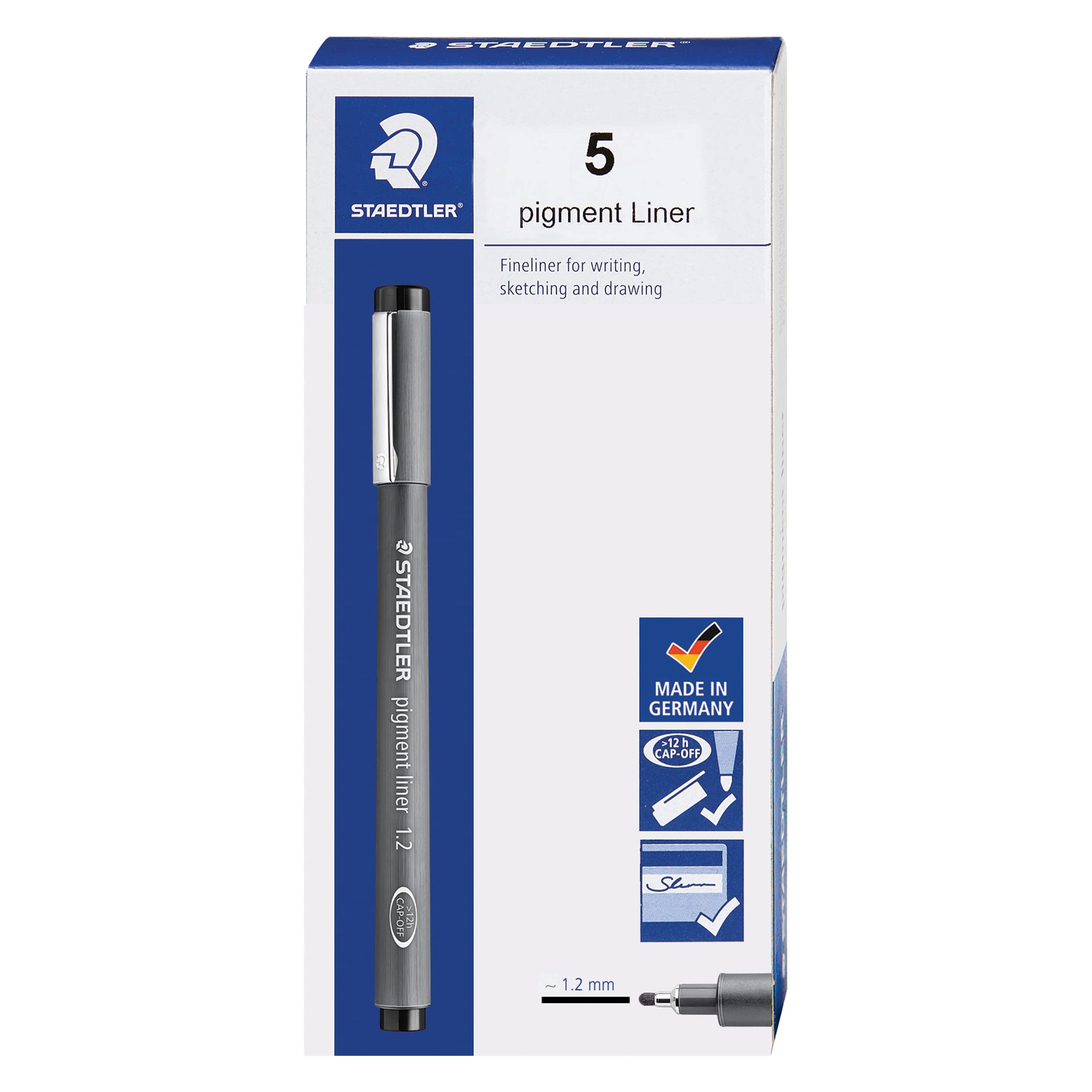 Staedtler Pigment Liner, Fineliner Pen For Drawing, Drafting, Journaling, 1.2Mm, Black, Box Of 5 Pens, 308 12-9M