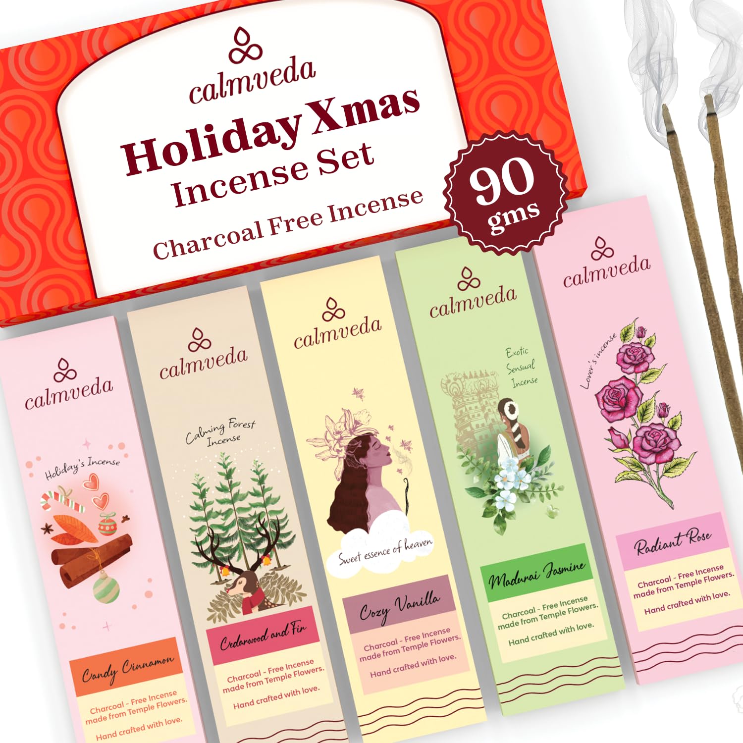 Happy Home Incense Sticks Multipack- (5 Variants) Charcoal Free, Made from Upcycled Flowers | Insense Cozy Warm Sticks Like Vani