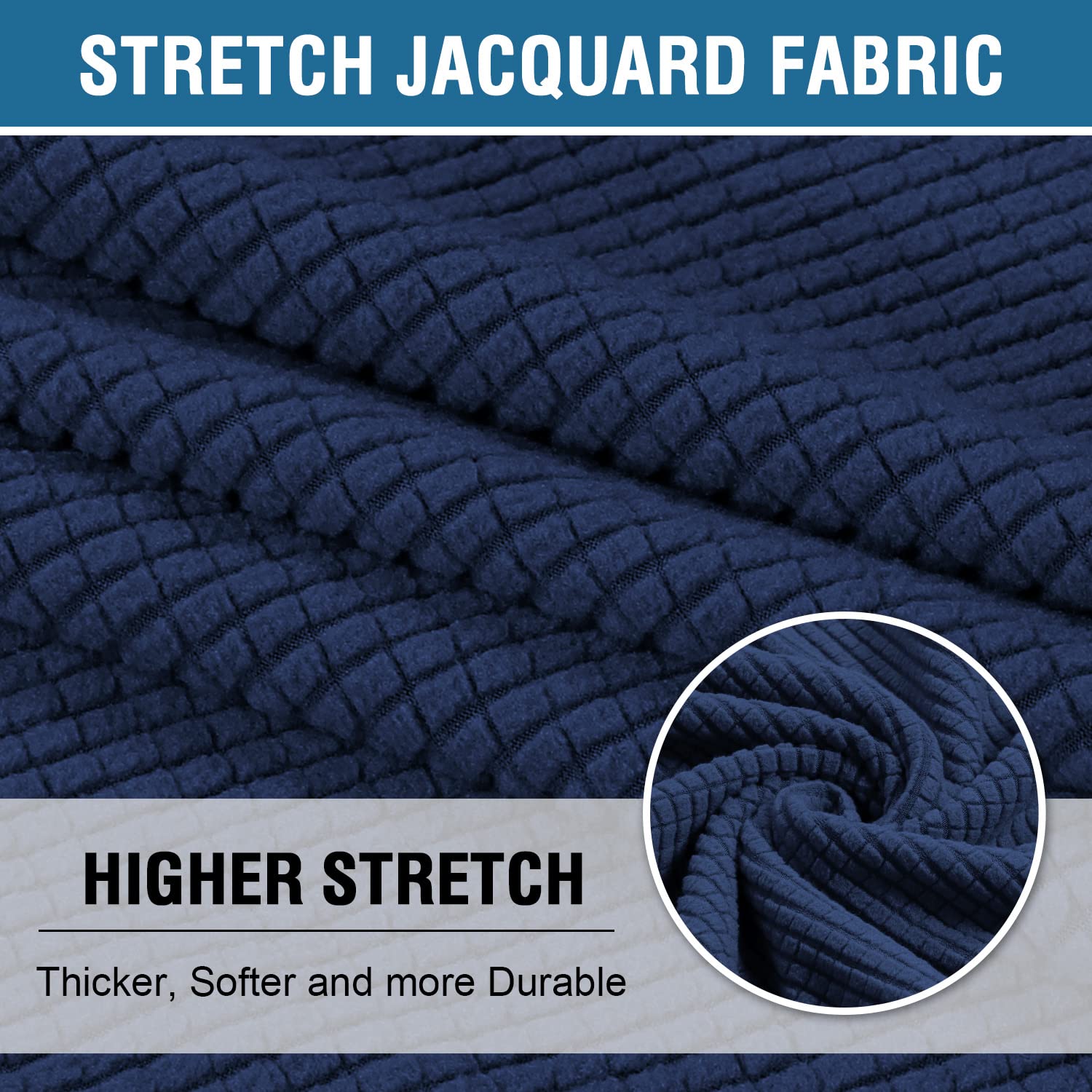 H.Versailtex Stretch 3 Piece T Cushion Sofa Slipcovers Individually Sofa Cushion Covers For 3 Cushion Couch Sofa Seat Cushion Covers With Elastic Bands Featuring Thicker Jacquard Fabric, Navy