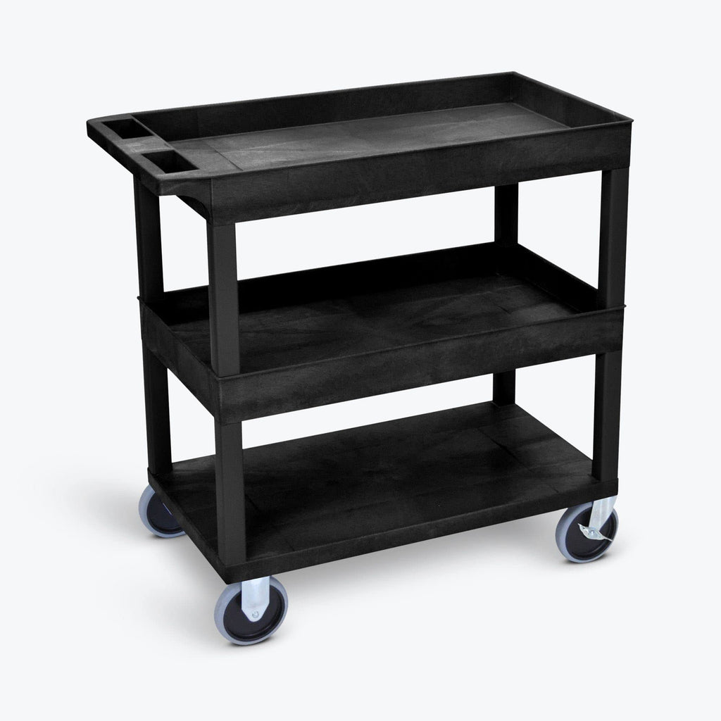 LUXOR EC112HD-B Multipurpose Utility Tub Cart with Two Tub Shelves and One Flat Shelf, 500 lbs. Weight Capacity, Stain, Scratch, Dent and Rust Resistant, Black