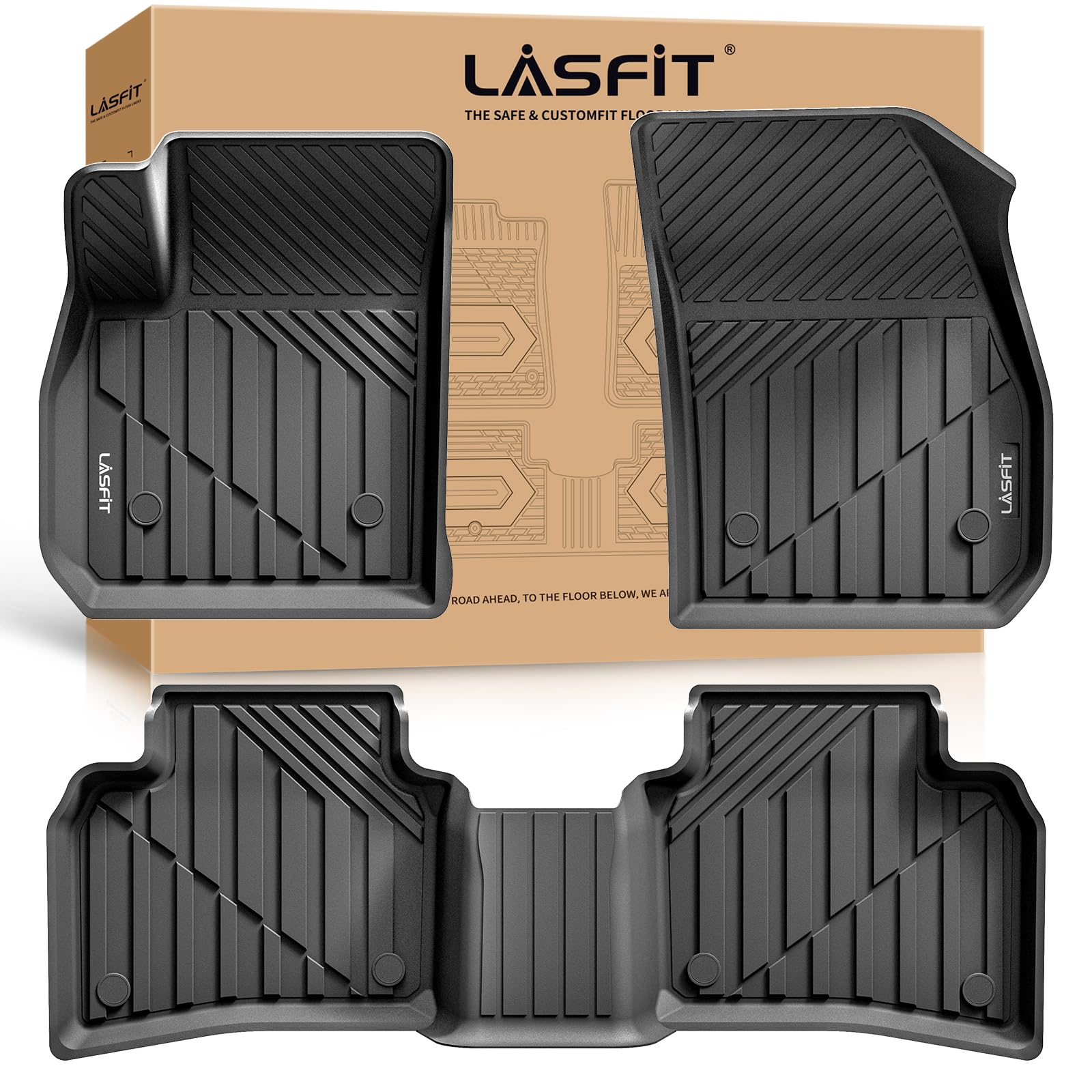 Lasfit Floor Mats & Cargo Mat Fit For Chrysler Pacifica 2017-2025 (No Hybrid Models), All Weather Tpe Custom Fit Floor Liner For