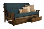 Kodiak Furniture Tucson Full Futon Set in Rustic Walnut Finish with Storage Drawers, Suede Navy